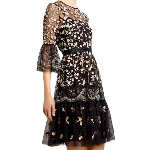 Needle & Thread x BHLDN Climbing Blossom 6 / Sm Black Embroidered Embellished - Picture 6 of 15